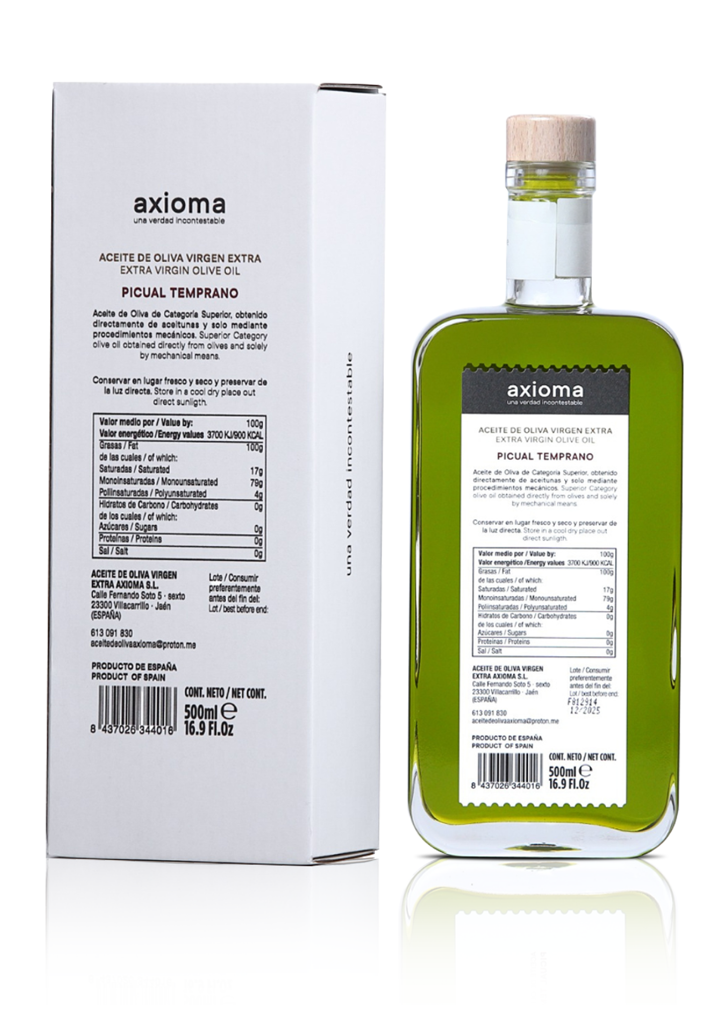 ACEITE DE OLIVA VIRGEN EXTRA - PICUAL TEMPRANO (BOTELLA 500 ML)